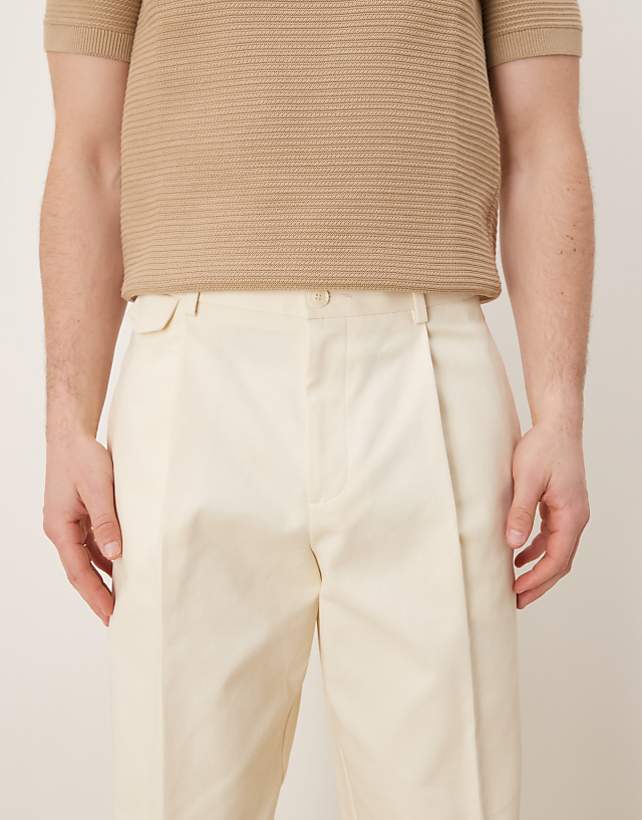 Asos ASOS DESIGN Smart Wide Leg Cotton Chino Trousers With Front Pleat In White