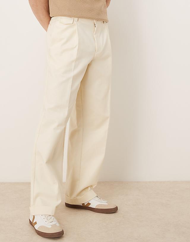 asos ASOS DESIGN smart wide leg cotton chino trousers with front pleat in white