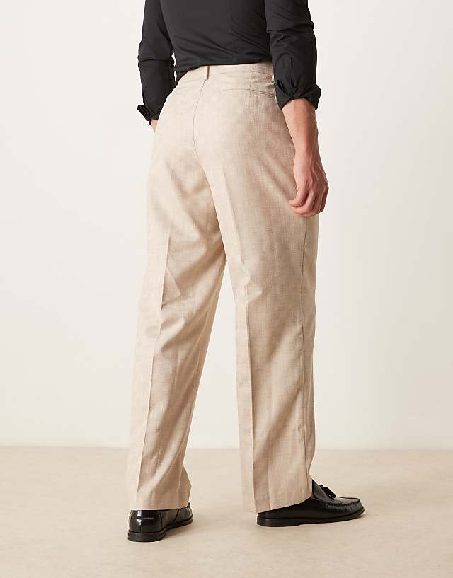 Asos ASOS DESIGN Smart Wide Leg Jacquard Trousers In Stone With Front Pleat