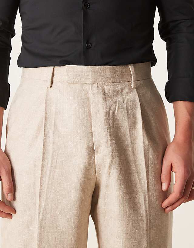 Asos ASOS DESIGN Smart Wide Leg Jacquard Trousers In Stone With Front Pleat