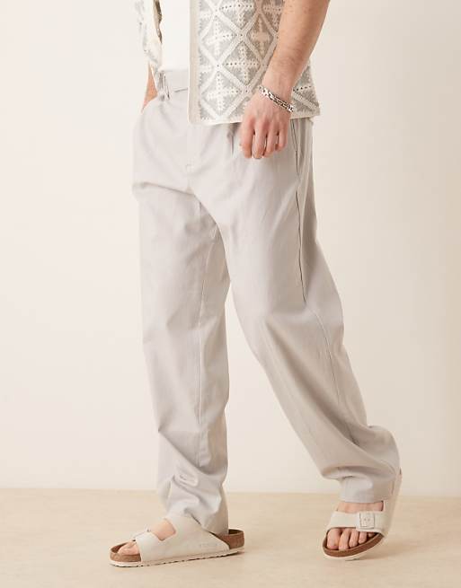Asos ASOS DESIGN Smart Wide Leg Linen Blend Trousers With Front Pleat In Light Grey