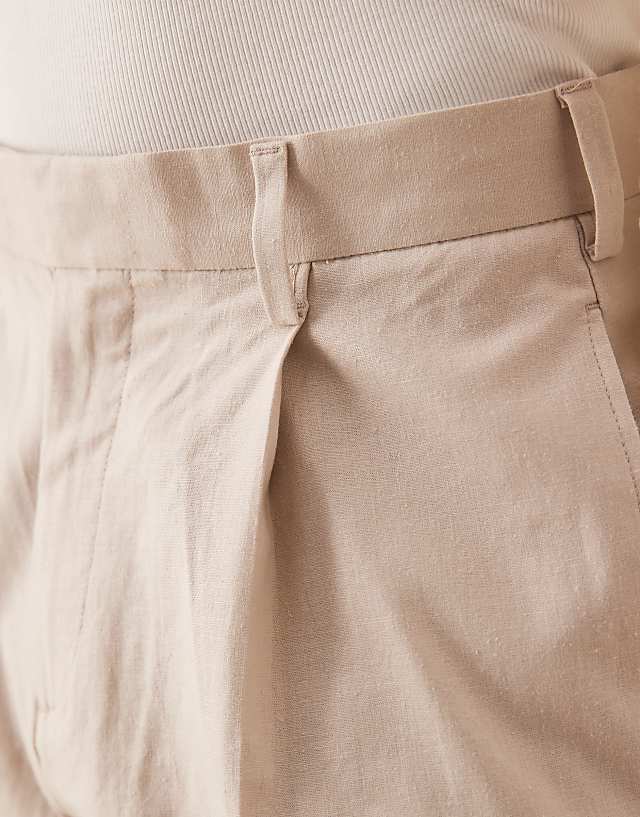 Asos ASOS DESIGN Smart Wide Leg Linen Blend Trousers With Front Pleat In Stone