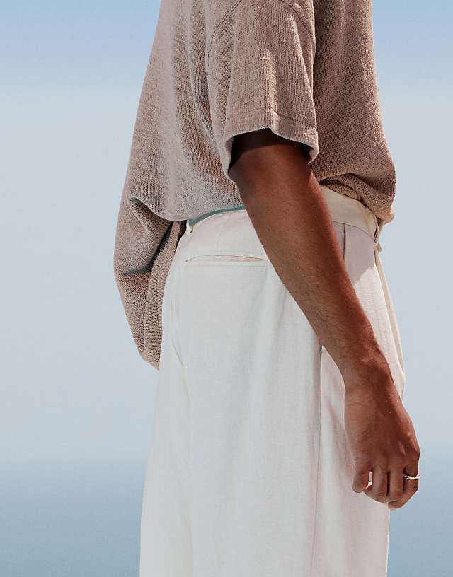 Asos ASOS DESIGN Smart Wide Leg Linen Blend Trousers With Front Pleat In White