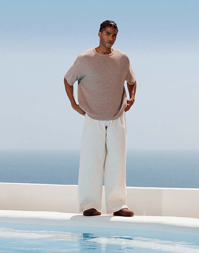 asos ASOS DESIGN smart wide leg linen blend trousers with front pleat in white