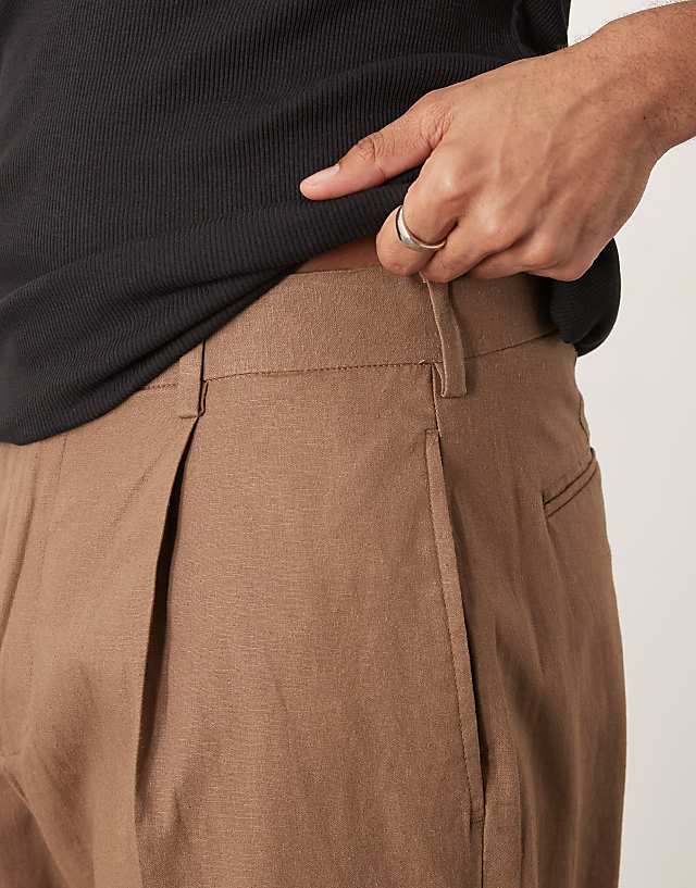 Asos ASOS DESIGN Smart Wide Leg Linen Blend Trousers With Front Pleat