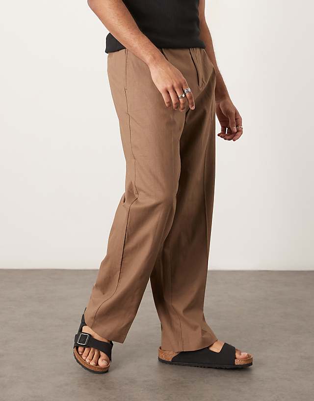 Asos ASOS DESIGN Smart Wide Leg Linen Blend Trousers With Front Pleat