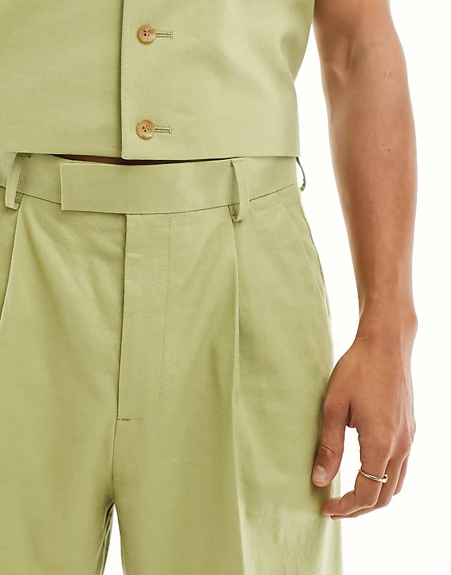 Asos ASOS DESIGN Smart Wide Leg Linen Blend Wide Shorts In Brown