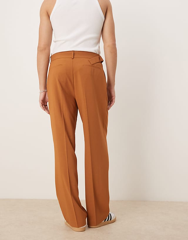 Asos ASOS DESIGN Smart Wide Leg Linen Look Belted Trousers With Front Pleat In Rust