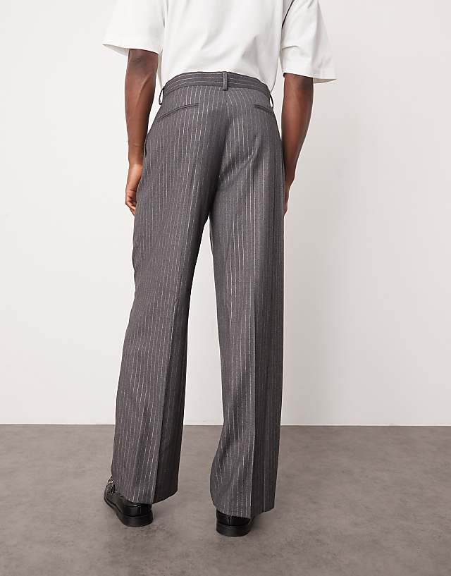 Asos ASOS DESIGN Smart Wide Leg Metallic Pinstripe Trousers In Grey