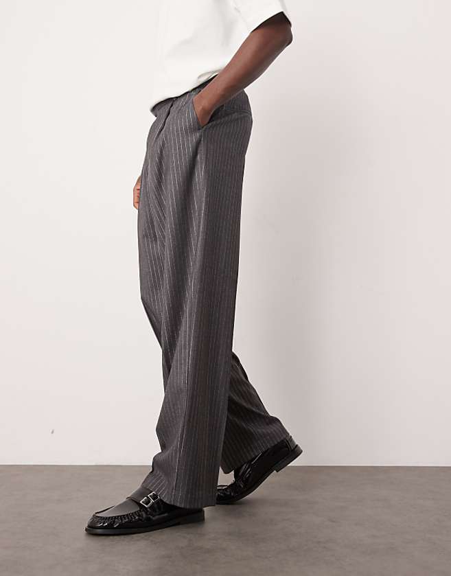 asos ASOS DESIGN smart wide leg metallic pinstripe trousers in grey
