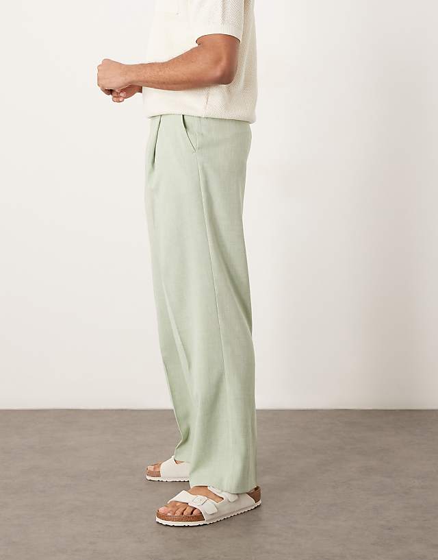 Asos ASOS DESIGN Smart Wide Leg Micro Texture Trousers In Light Green