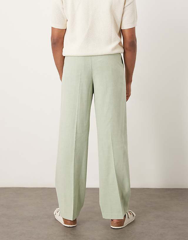 Asos ASOS DESIGN Smart Wide Leg Micro Texture Trousers In Light Green