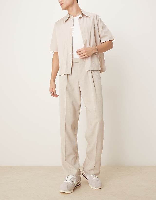 Asos ASOS DESIGN Smart Wide Leg Micro Texture Trousers In Stone