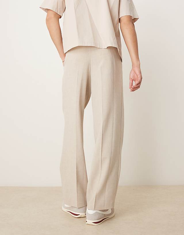 Asos ASOS DESIGN Smart Wide Leg Micro Texture Trousers In Stone