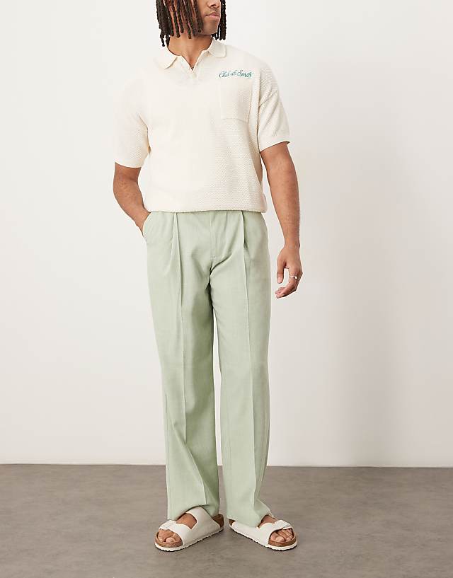 asos ASOS DESIGN smart wide leg micro texture trousers in light green