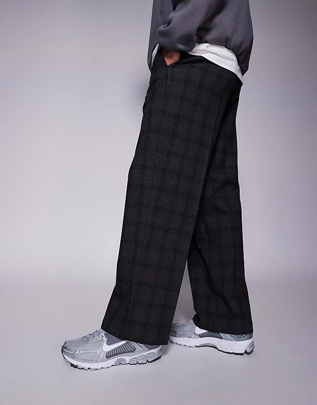 Asos ASOS DESIGN Smart Wide Leg Trouser With Check In Black