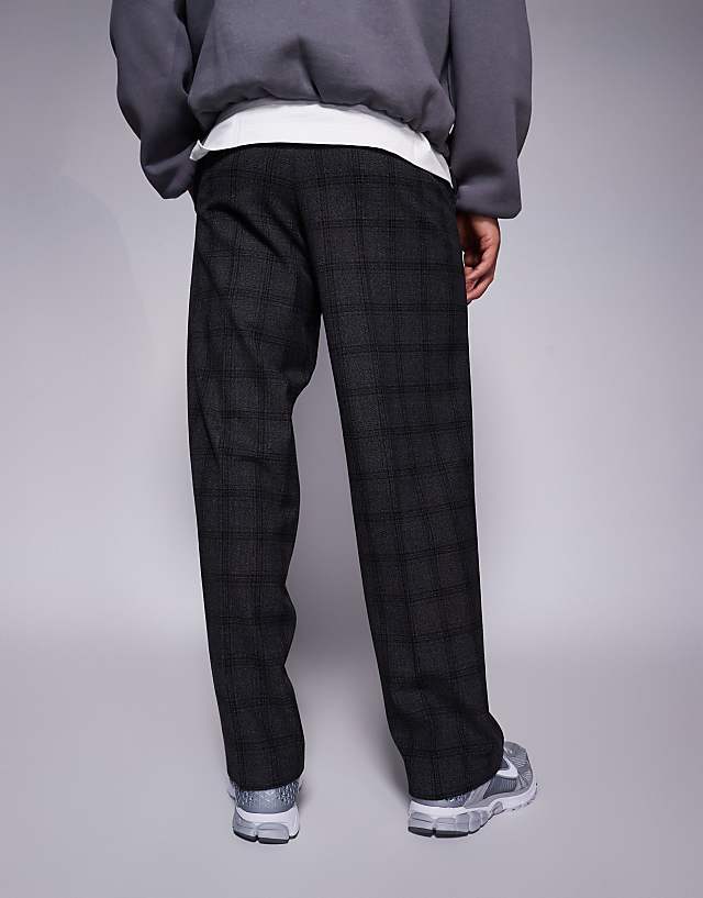 Asos ASOS DESIGN Smart Wide Leg Trouser With Check In Black
