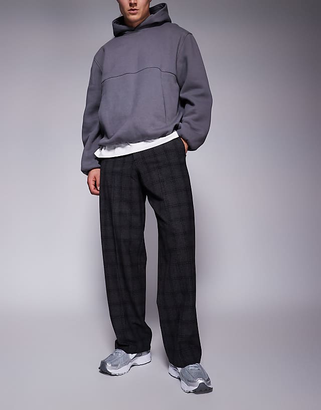 asos ASOS DESIGN smart wide leg trouser with check in black