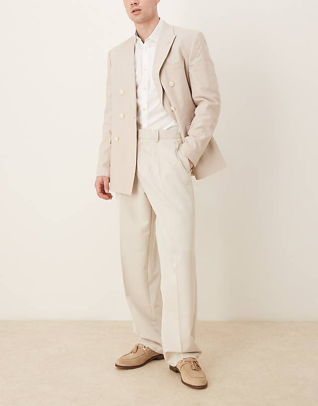 Asos ASOS DESIGN Smart Wide Leg Trouser With Double Pleats In Stone