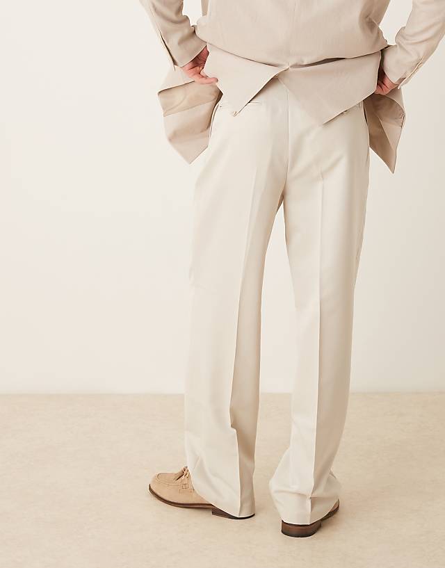 Asos ASOS DESIGN Smart Wide Leg Trouser With Double Pleats In Stone