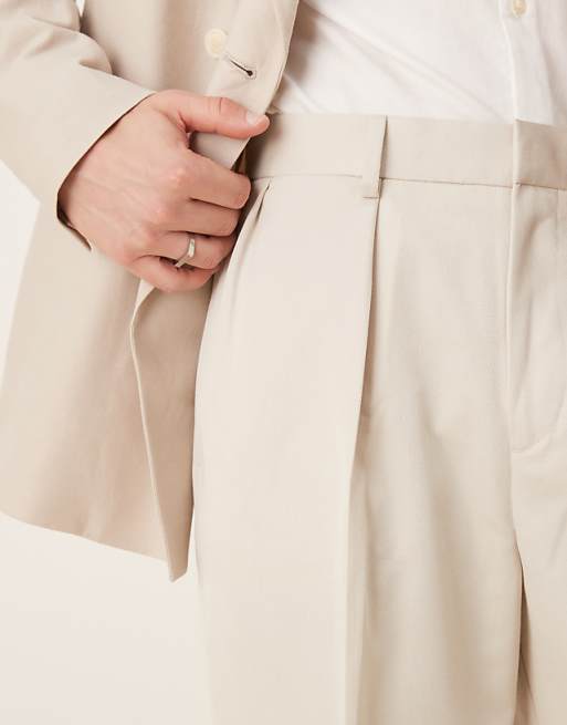 Asos ASOS DESIGN Smart Wide Leg Trouser With Double Pleats In Stone