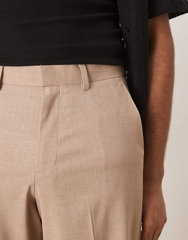 Asos ASOS DESIGN Smart Wide Leg Trouser With Front Pleat In Beige Melange