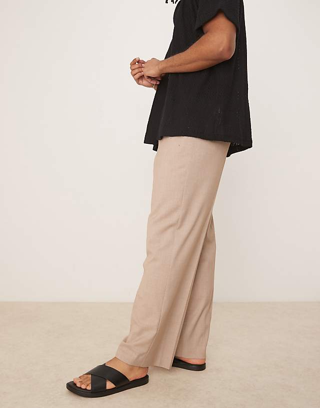 Asos ASOS DESIGN Smart Wide Leg Trouser With Front Pleat In Beige Melange