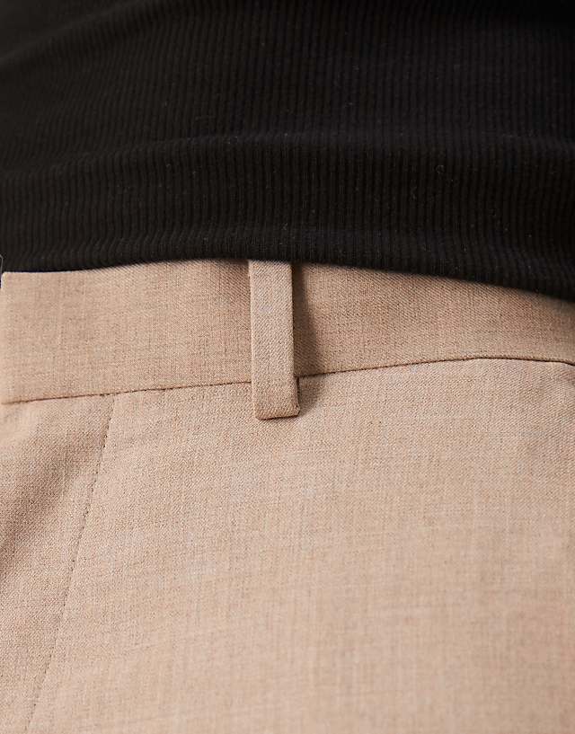 Asos ASOS DESIGN Smart Wide Leg Trouser With Front Pleat In Beige Melange