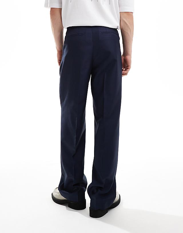 Asos ASOS DESIGN Smart Wide Leg Trouser With Front Pleat In Navy