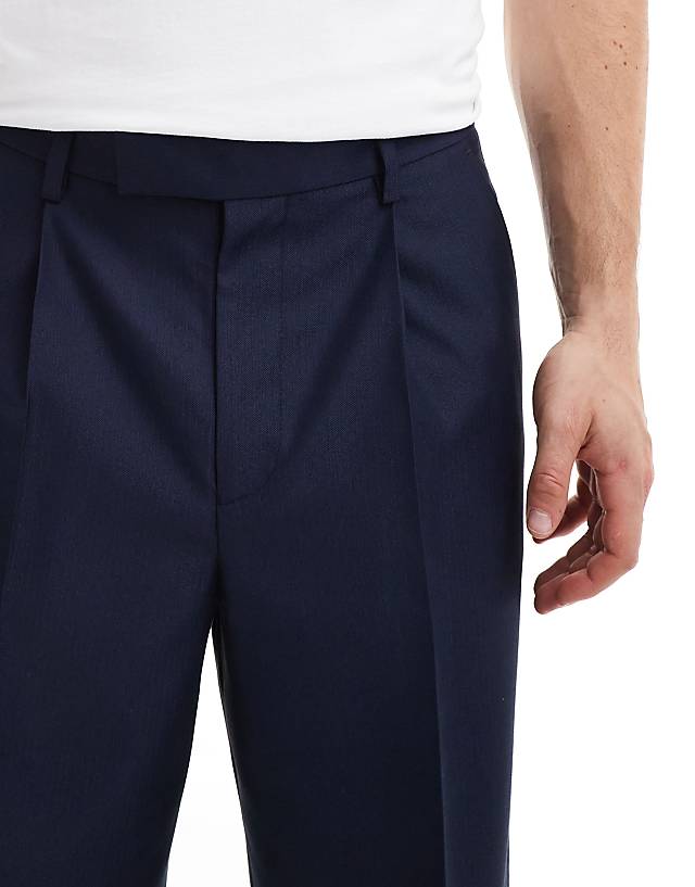 Asos ASOS DESIGN Smart Wide Leg Trouser With Front Pleat In Navy