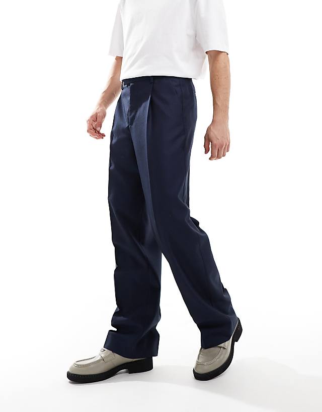 Asos ASOS DESIGN Smart Wide Leg Trouser With Front Pleat In Navy