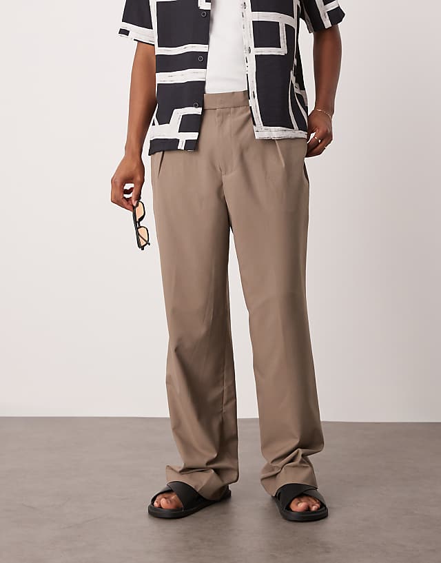Asos ASOS DESIGN Smart Wide Leg Trousers In Beige With Elasticated Waist