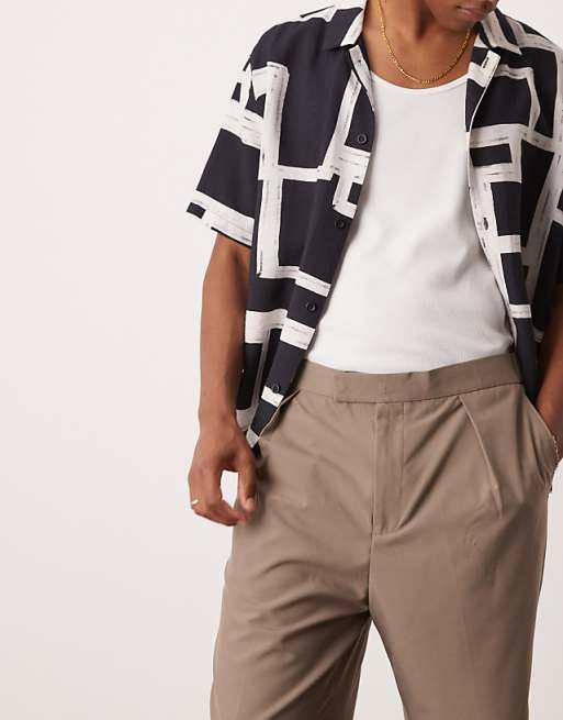 Asos ASOS DESIGN Smart Wide Leg Trousers In Beige With Elasticated Waist