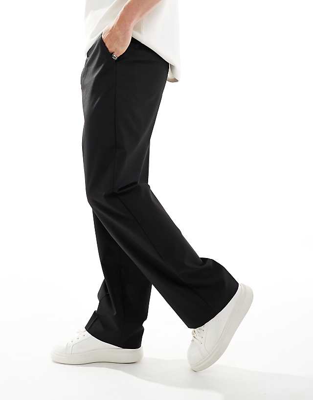Asos ASOS DESIGN Smart Wide Leg Trousers In Black With Half Elasticated Waist