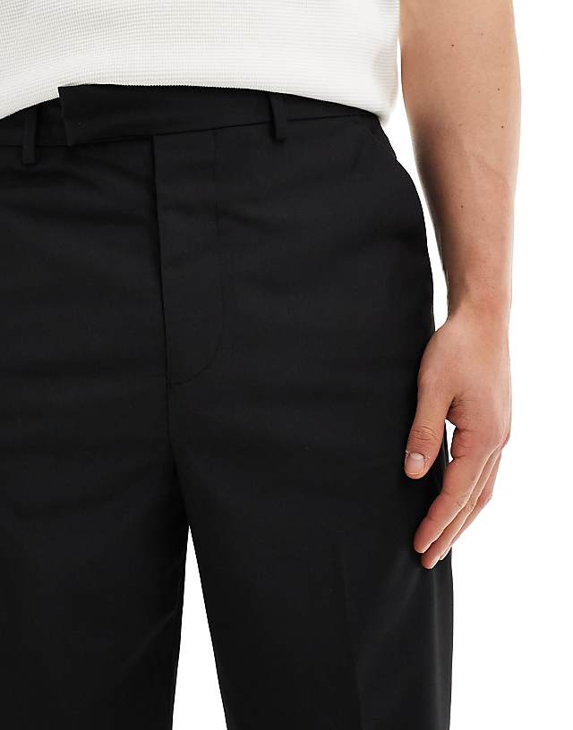 Asos ASOS DESIGN Smart Wide Leg Trousers In Black With Half Elasticated Waist