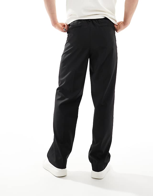 Asos ASOS DESIGN Smart Wide Leg Trousers In Black With Half Elasticated Waist