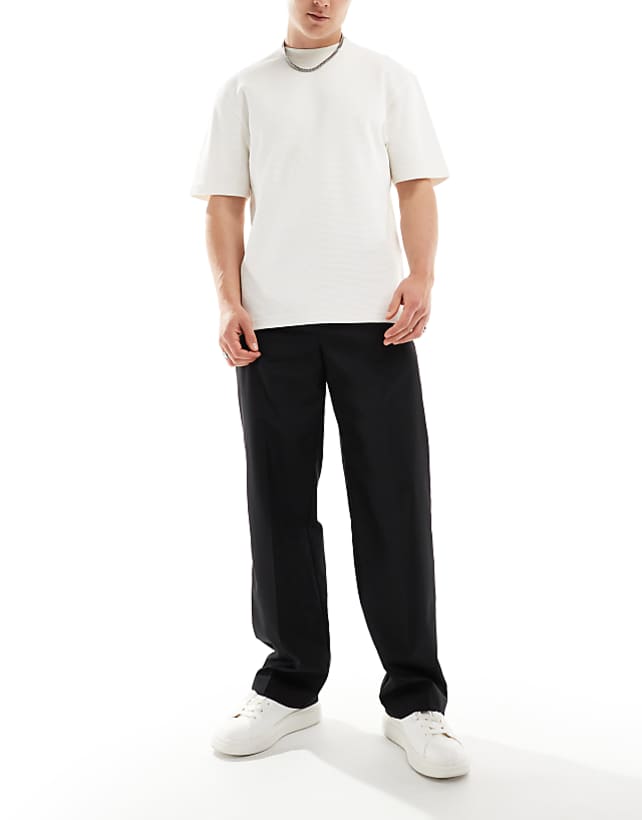 asos ASOS DESIGN smart wide leg trousers in black with half elasticated waist