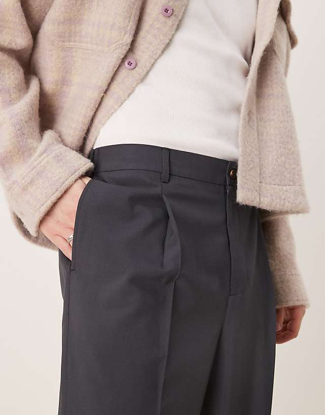 Asos ASOS DESIGN Smart Wide Leg Trousers In Charcoal With Elasticated Waist