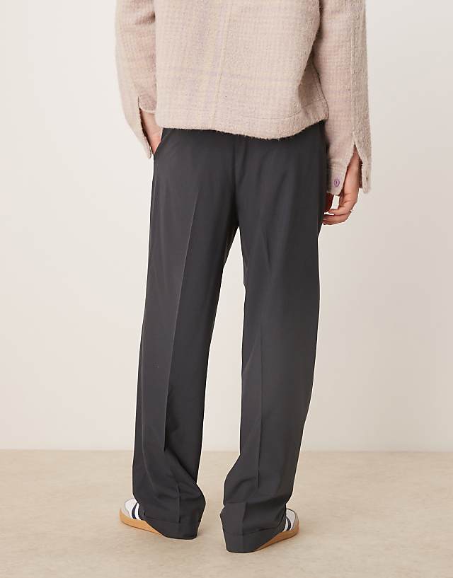 Asos ASOS DESIGN Smart Wide Leg Trousers In Charcoal With Elasticated Waist