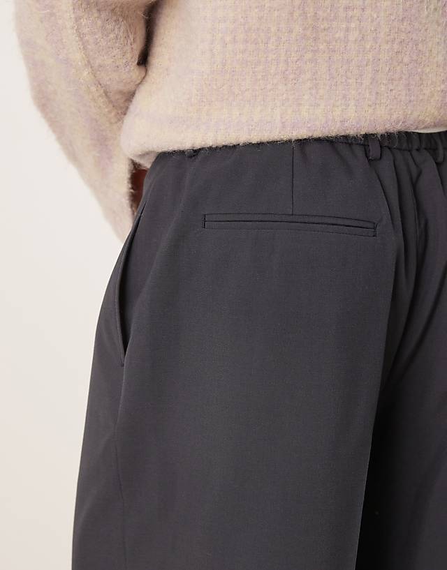 Asos ASOS DESIGN Smart Wide Leg Trousers In Charcoal With Elasticated Waist