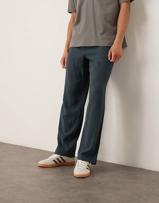 Asos ASOS DESIGN Smart Wide Leg Trousers In Dark Blue With Elasticated Waist And Side Stripes