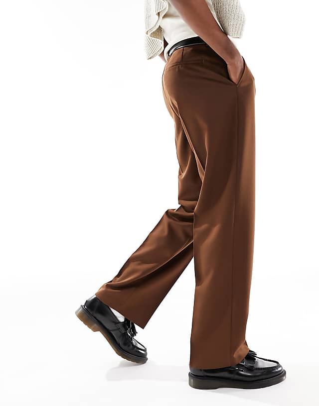 Asos ASOS DESIGN Smart Wide Leg Trousers In Dark Brown