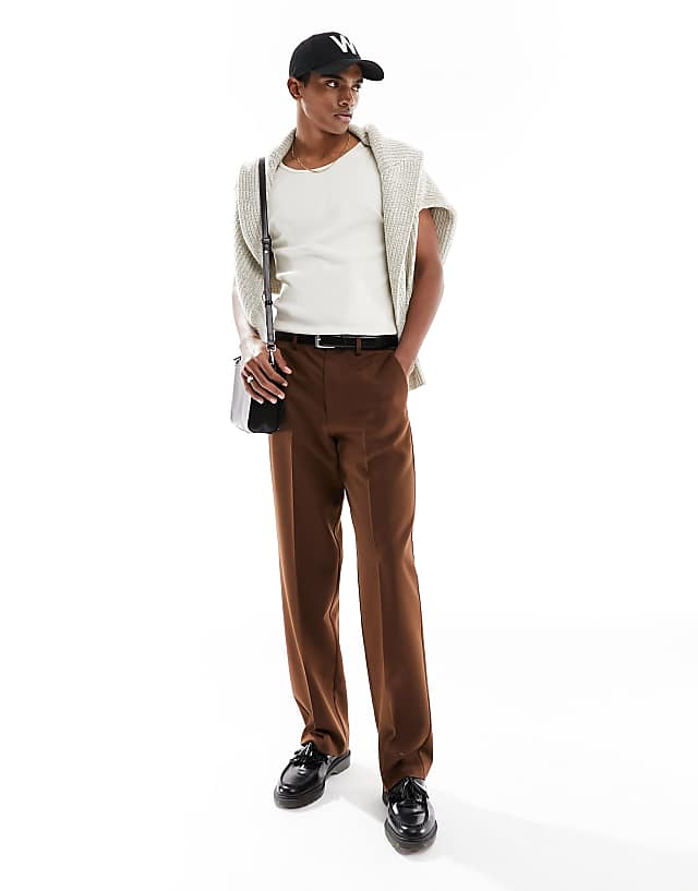 asos ASOS DESIGN smart wide leg trousers in dark brown