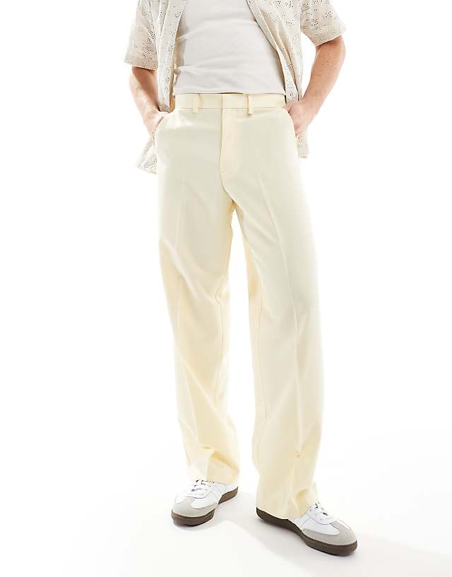 asos ASOS DESIGN smart wide leg trousers in dusty yellow