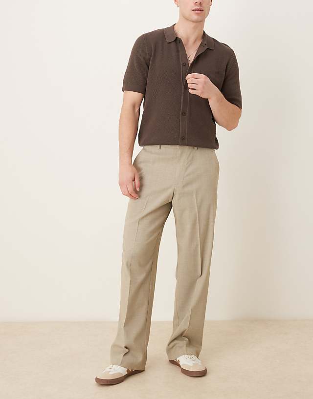 Asos ASOS DESIGN Smart Wide Leg Trousers In Light Grey Melange