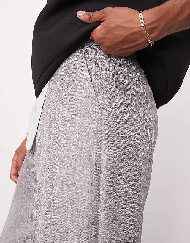 Asos ASOS DESIGN Smart Wide Leg Trousers In Light Grey Herringbone