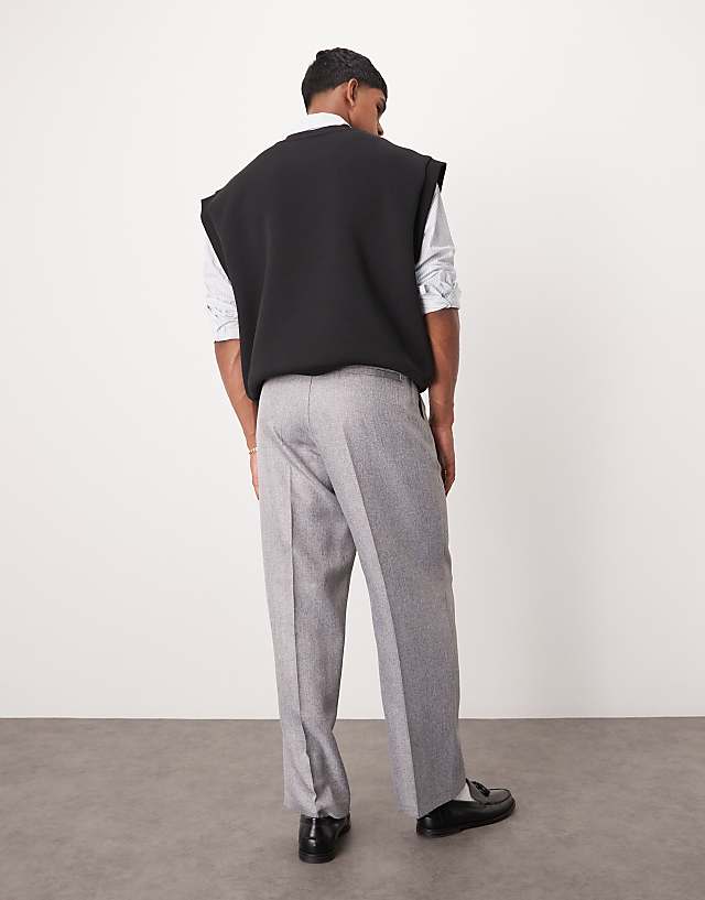 Asos ASOS DESIGN Smart Wide Leg Trousers In Light Grey Herringbone