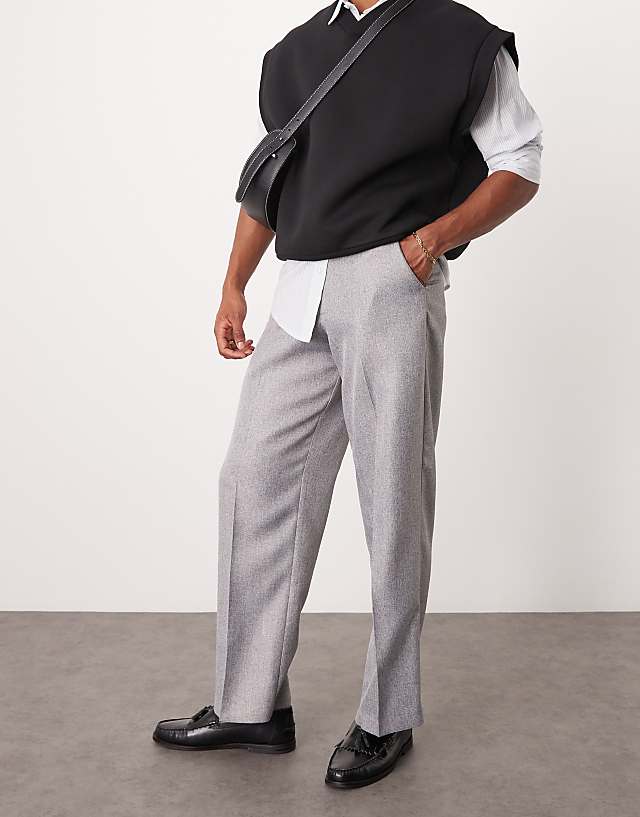 asos ASOS DESIGN smart wide leg trousers in light grey herringbone