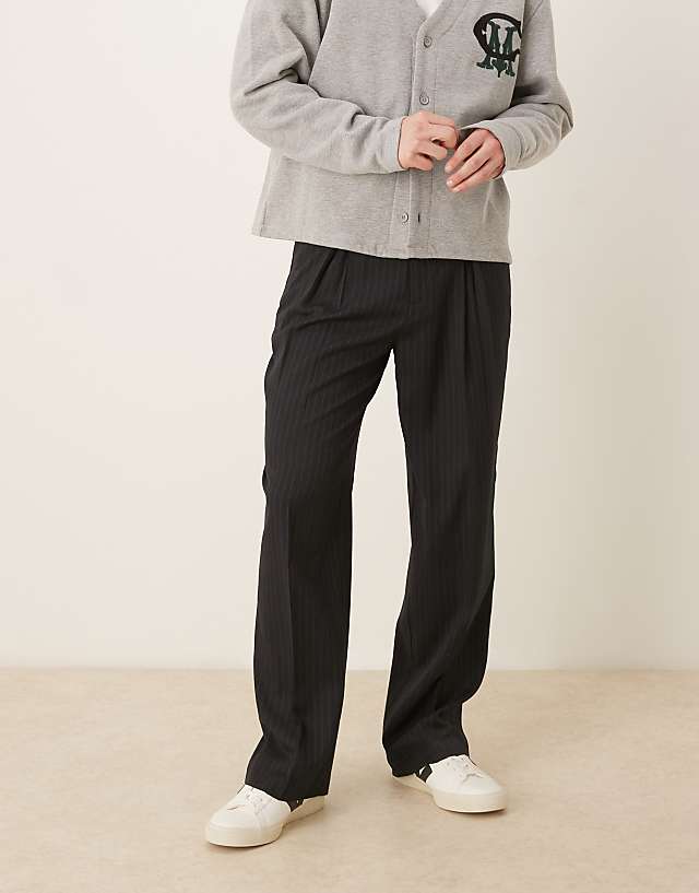 Asos ASOS DESIGN Smart Wide Leg Trousers In Navy Pinstripes