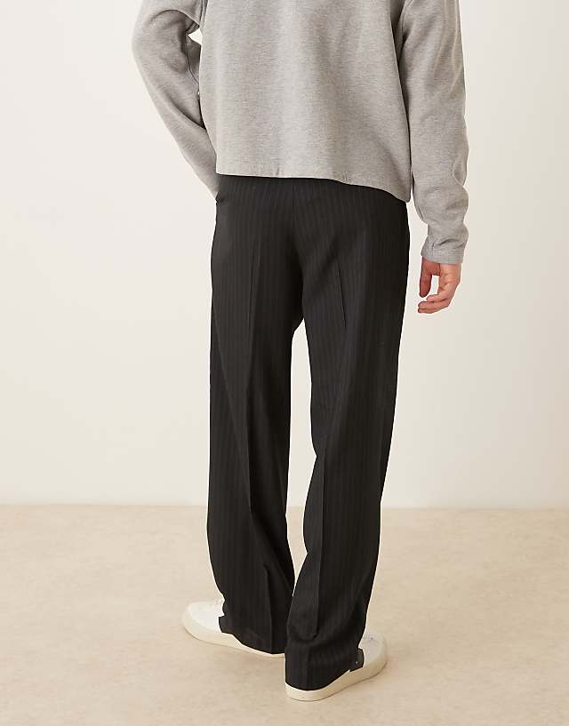 Asos ASOS DESIGN Smart Wide Leg Trousers In Navy Pinstripes